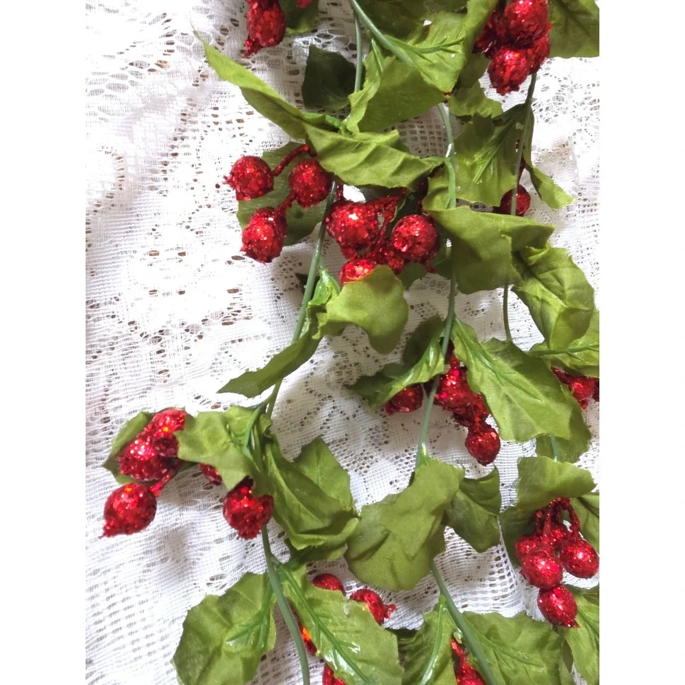 Holly Berry Garland‎ By Ashland Green/Red Glitter Berries Artificial 3 X 6ft New